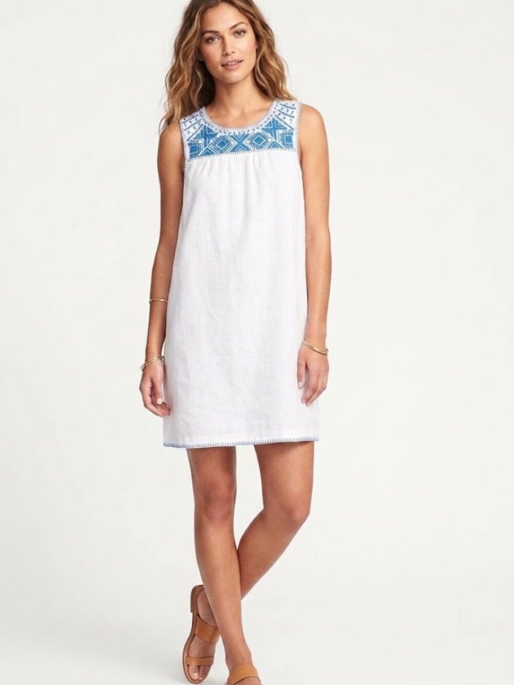 Lucky Brand 100% Linen Embroidered Sleeveless Beach Cottage Dress